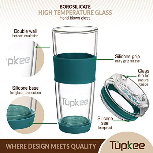 14-Ounce Double Wall Glass Tumbler with Lid H901