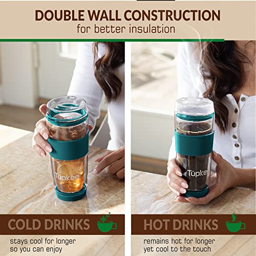 14-Ounce Double Wall Glass Tumbler with Lid H901