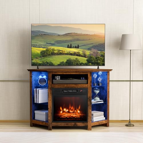 Rustic Brown Fireplace Corner TV Stand with Electric Fireplace N275086