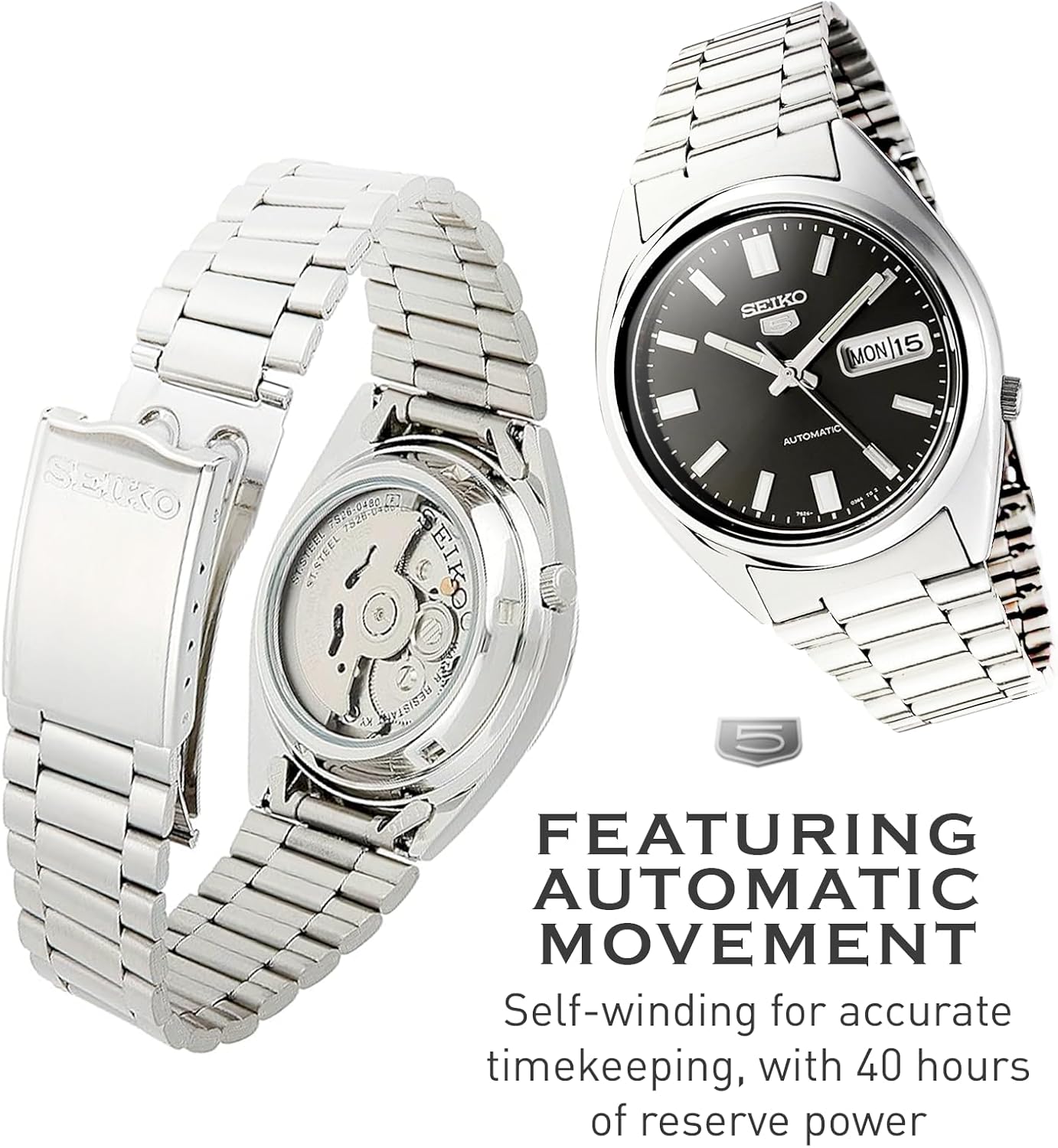 Automatic Watch with Black Dial, Stainless Steel Case & Bracelet P1334