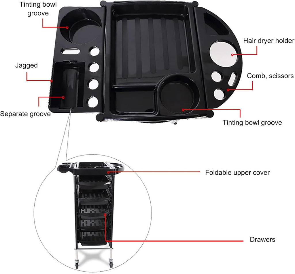 Black 5 Drawer Rolling Trolley Cart R825