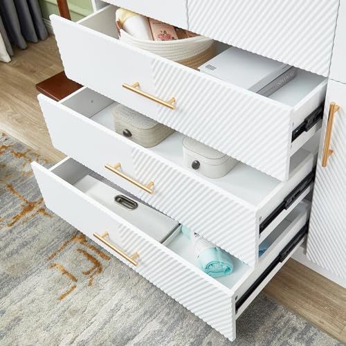 White 4 Doors 3 Drawers Wooden Closet Cabinet Wardrobe Armoire R306755