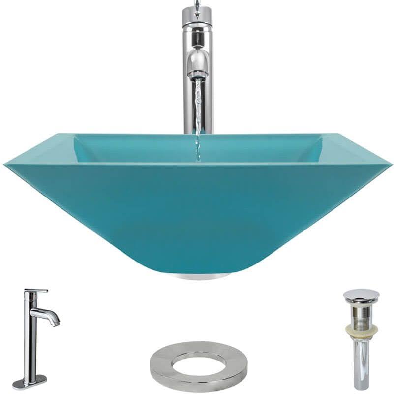 16-1/2x22 Glass Vessel Bathroom Sink with Vessel Faucet G135923
