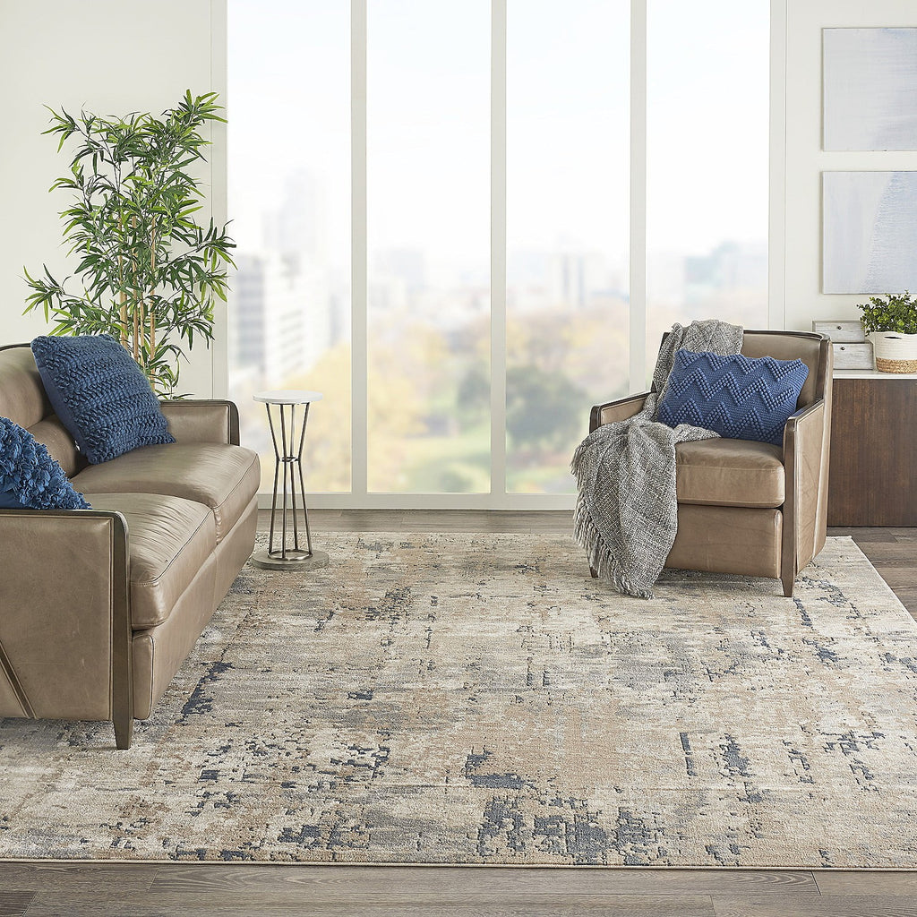 Beige/Grey 10' x 14' Abstract Distressed Area Rug A333333