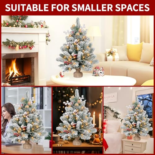 Flocked Artificial Mini Christmas Tree with Lights and Ornaments I63175