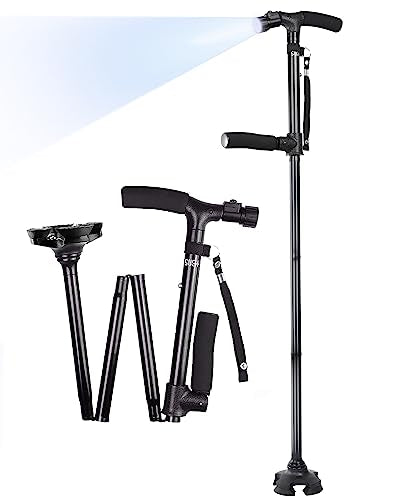 Black Adjustable Folding Walking Cane with LED Light W767559