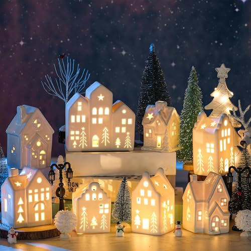 26 Pcs Ceramic Christmas Village Set with LED Houses H280