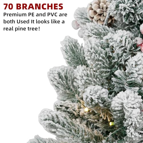 2FT Pre-lit Mini Christmas Snow Flocked Tree with LED Lights V455