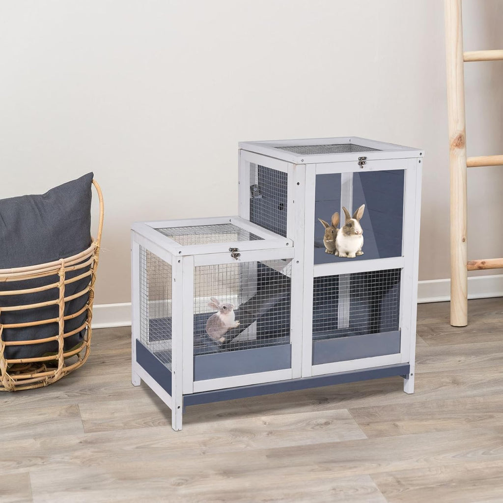 Wooden Guinea Pig Cage with Openable Roofs and Removable Tray G868584