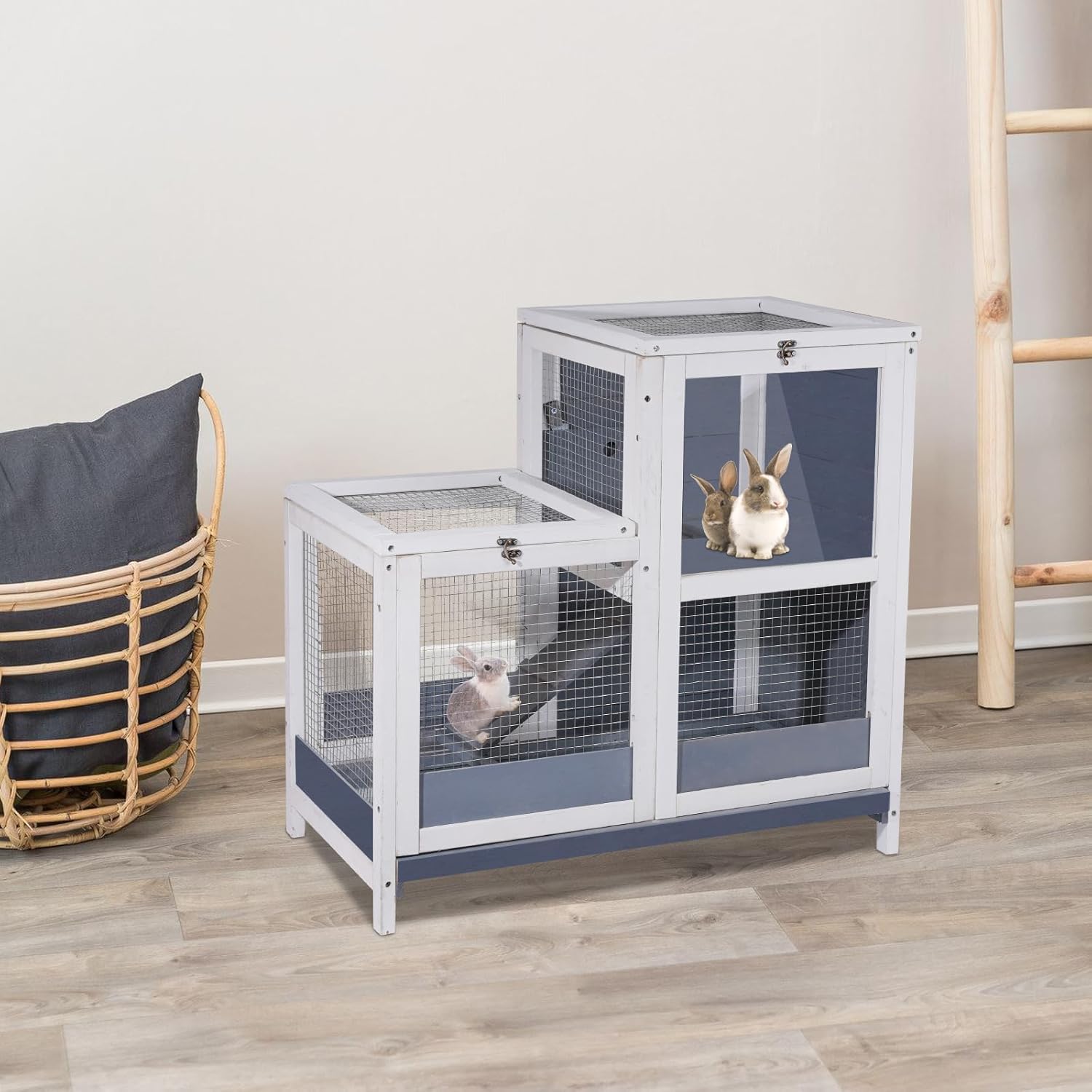 Wooden Guinea Pig Cage with Openable Roofs and Removable Tray G868584