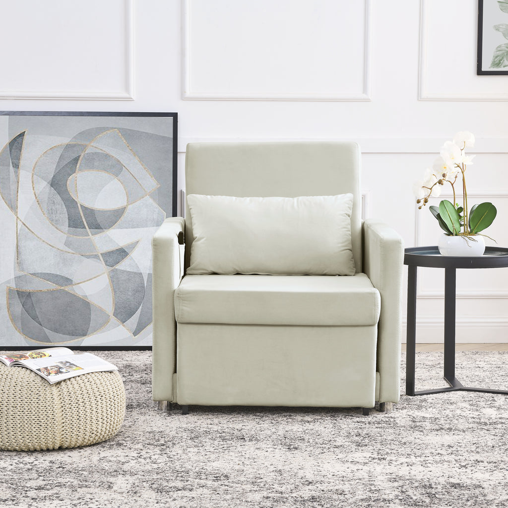 Beige Velvet Convertible Chair Bed K4253