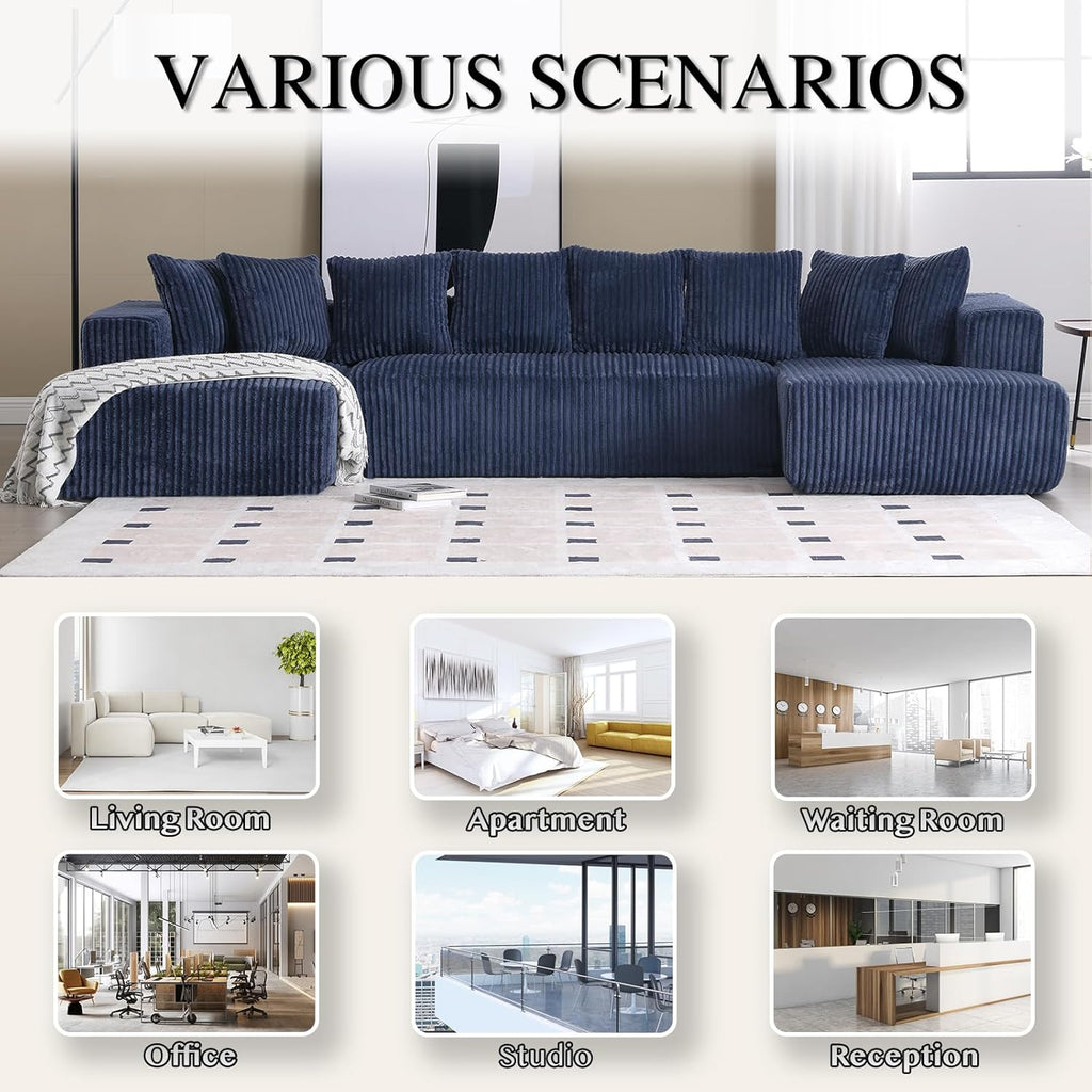 Blue Corduroy Modular Sectional Sofa with 8 Pillows P99253