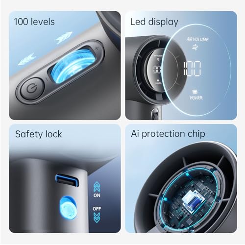 Portable Handheld Fan with LED Display, Metal Shell, 5000mAh battery, Dark Gray Q47691