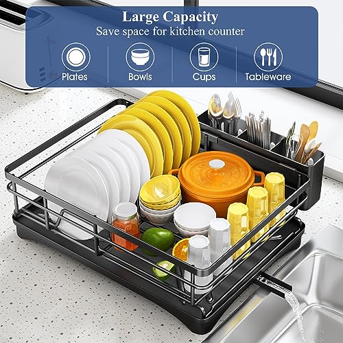 White Large Dish Rack with Drainboard and Utensil Holder S942790