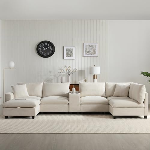 Oversized Modular Sectional Sofa with Storage Ottoman and Console, Gray W2490