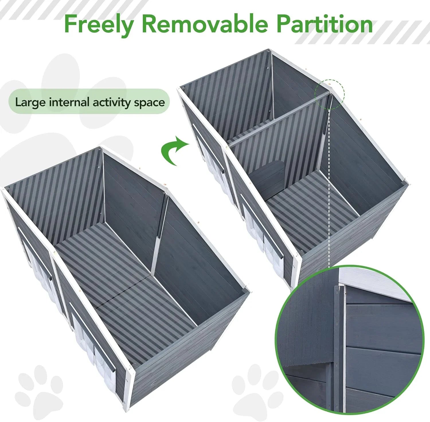 Gray Green Wooden Dog House with Porch 2 Doors S412
