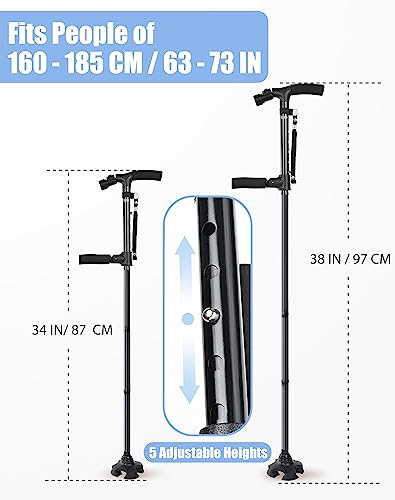 Black Adjustable Folding Walking Cane with LED Light W767559