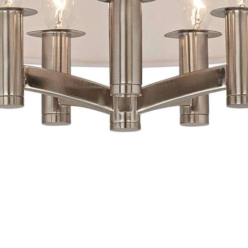 Brushed Nickel 14" Wide 5-Light Semi-Flush Mount Ceiling Light with Cream Fabric Drum Shade Q58422