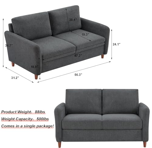 Dark Grey 3-Seat Linen Sofa with Storage and 2 Pillows T8245