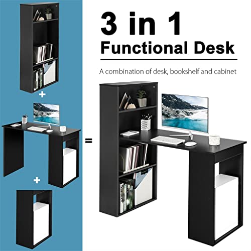 Black Desk with 6 Tier Storage Shelves D51902