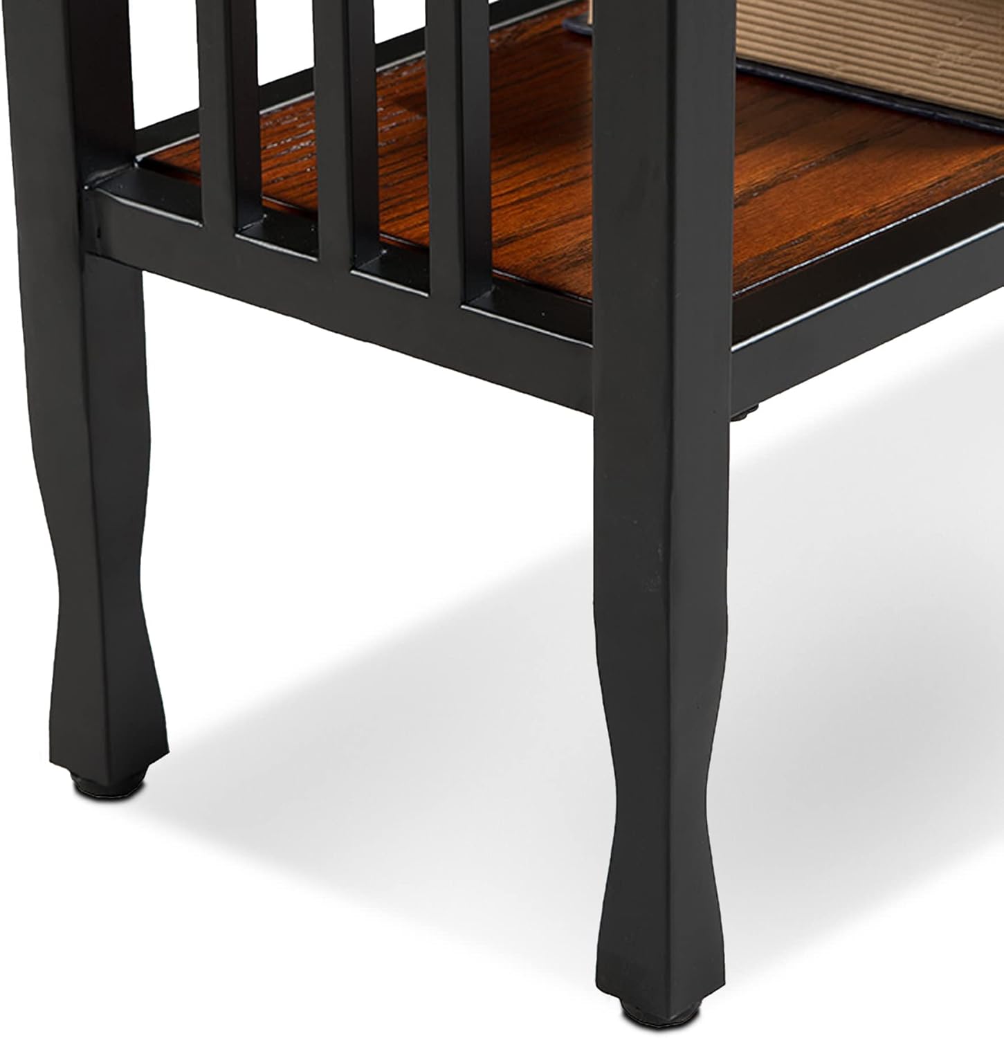 Mission Oak and Matte Black Narrow Chairside Table with Shelf R17153