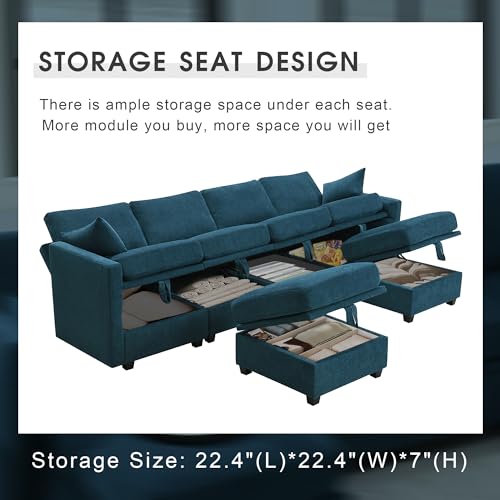Grey Chenille U-Shaped Sectional Sofa with Storage Seats I914