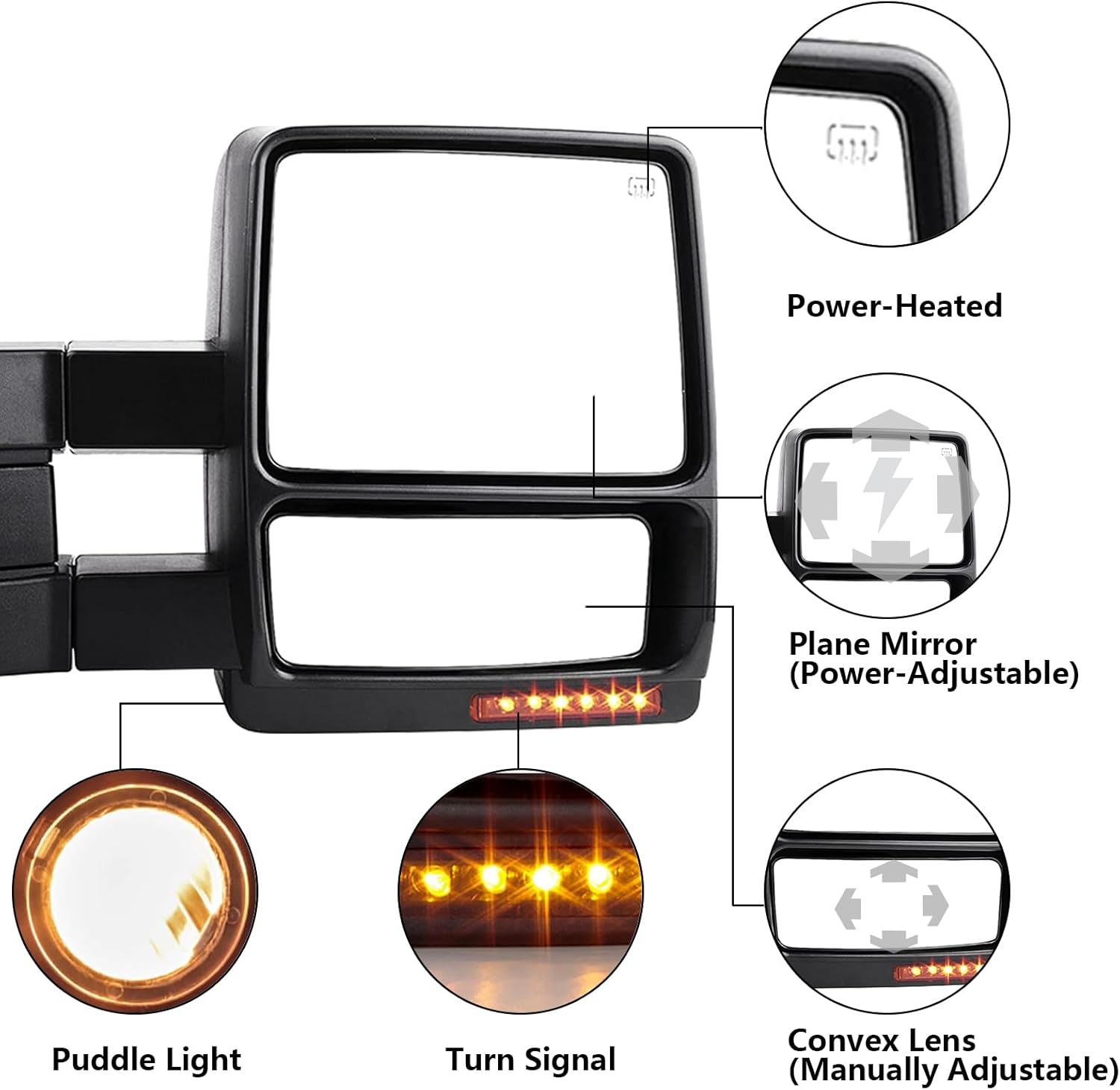 Black Power Heated Towing Mirrors Pair G751457
