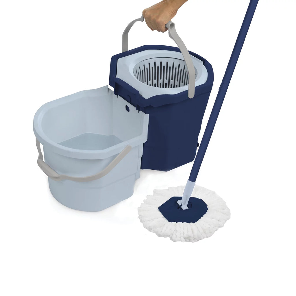 Blue/White Microfiber Spin Mop with 2-Bucket System N12489