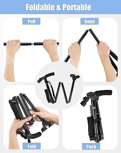 Black Adjustable Folding Walking Cane with LED Light W767559
