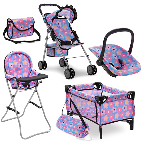 Baby Doll Stroller Bed and Seat Nursery Playset Accessories Furniture Set High Chair Diaper Bag Role Play Deluxe Set O455294