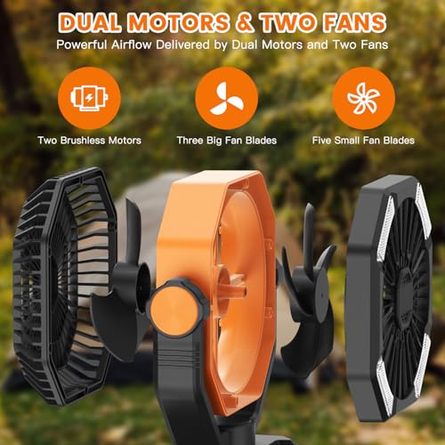 20000mAh Rechargeable Oscillating Camp Fan with LED Light and Remote W904