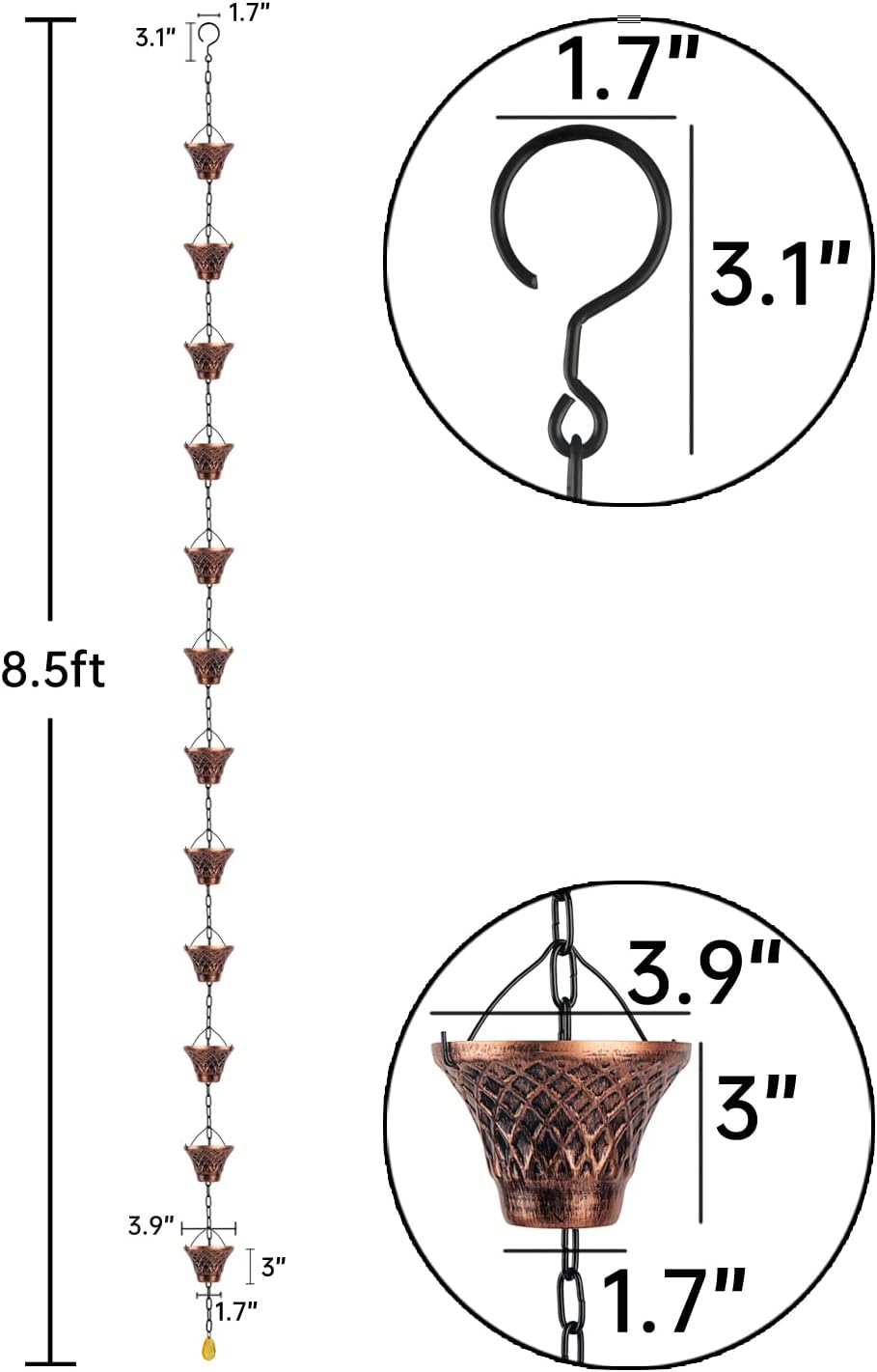 Copper Rain Chains 8 1/2 Feet Long G311319