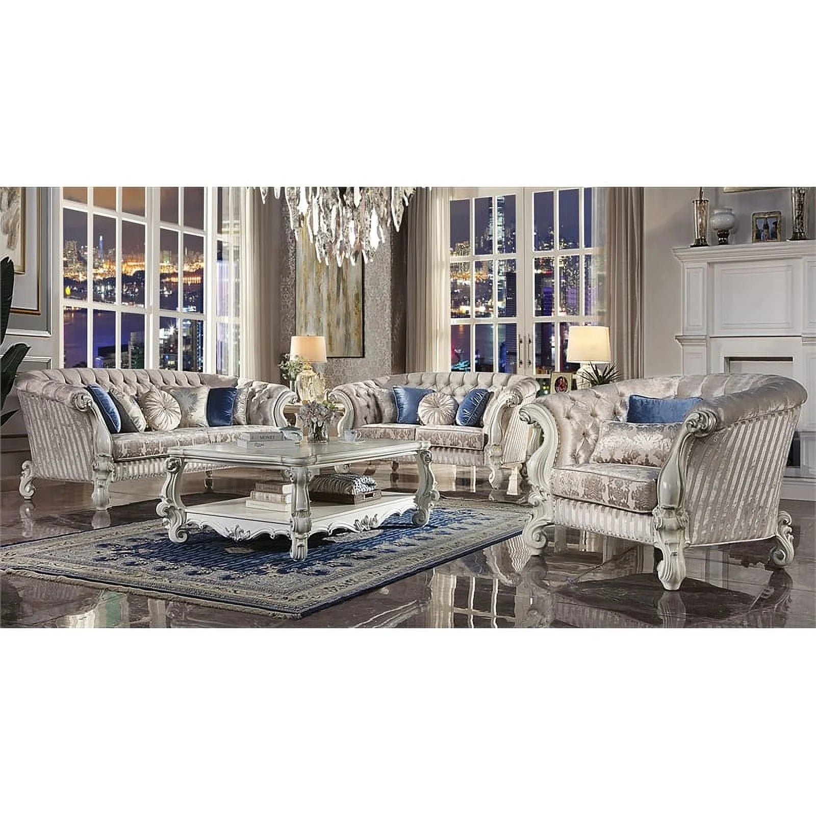 Rectangular Wood Coffee Table with Bottom Shelf in Bone White G533