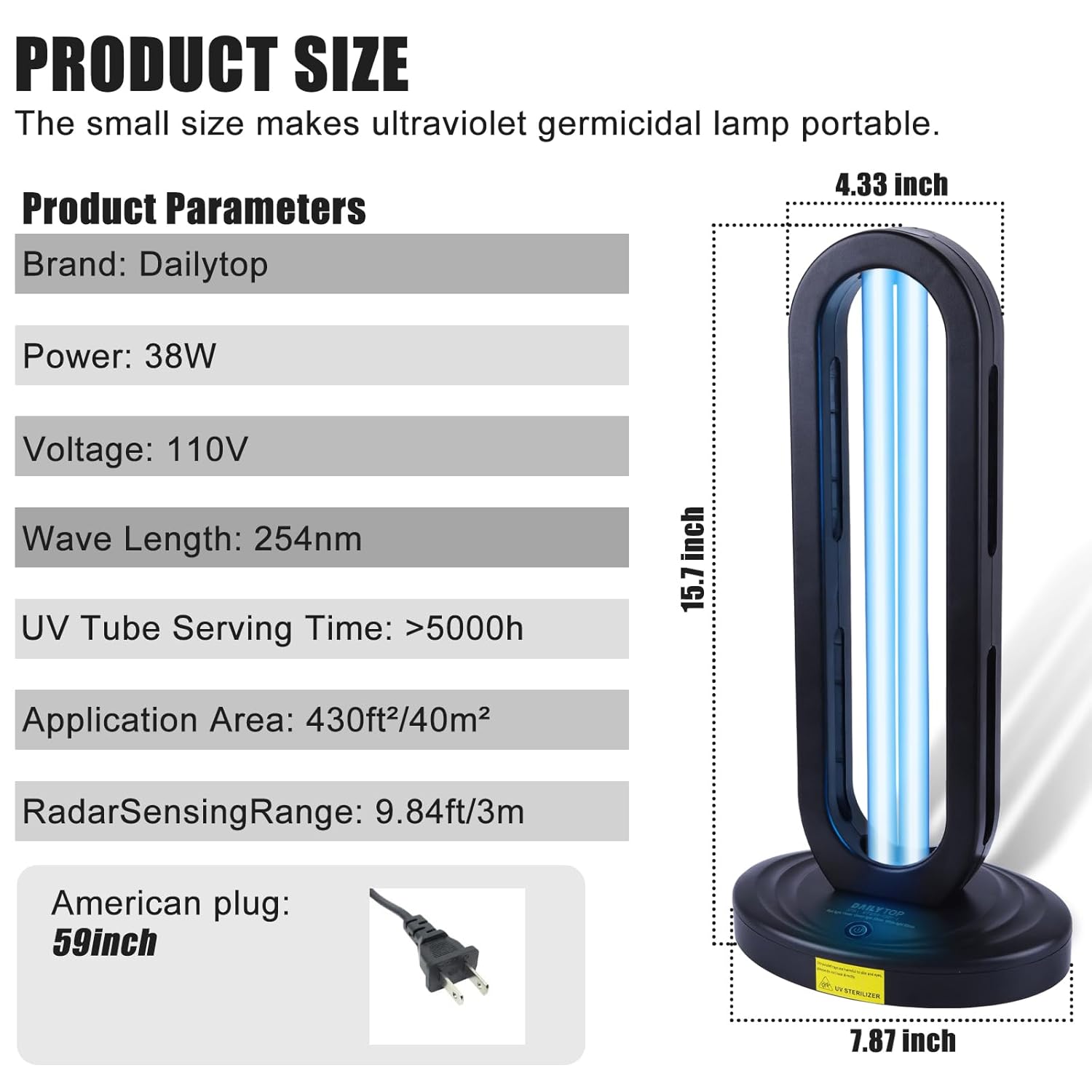 38W 110V UV Lamp with Remote Control (Black) X8694