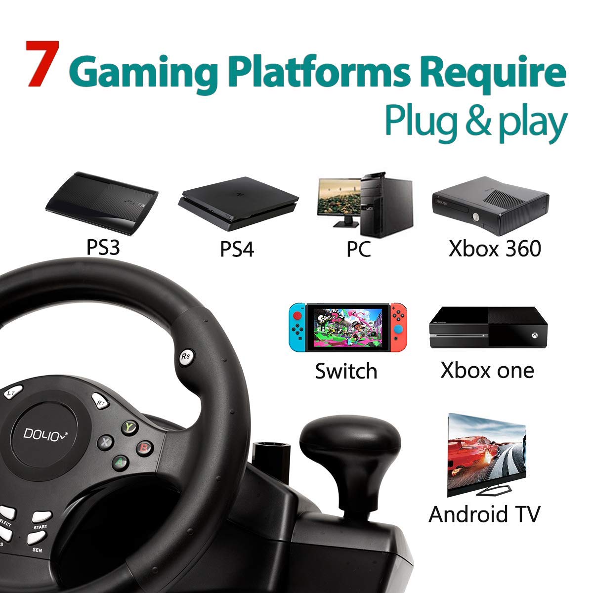 270 Degree Racing Steering Wheel with Pedals G5228