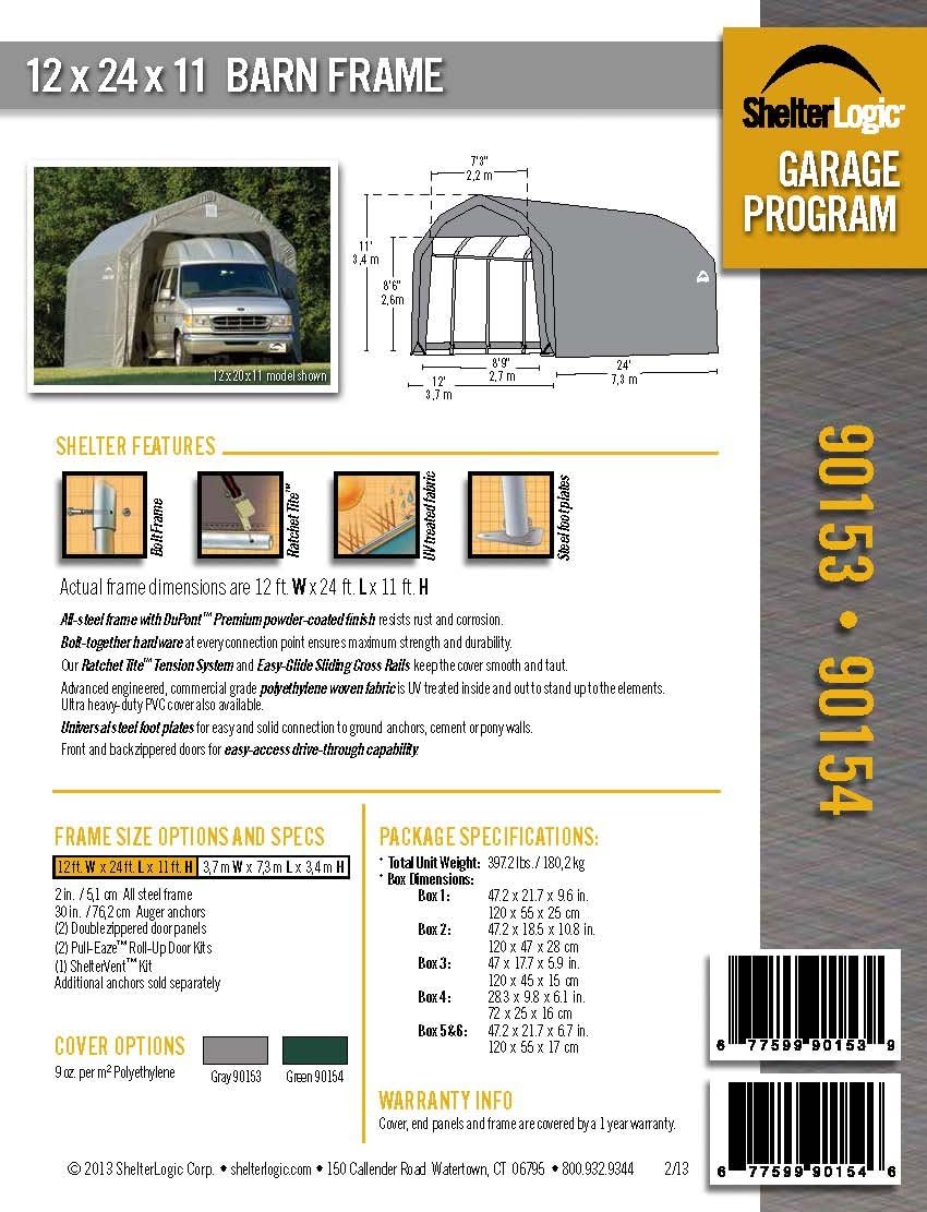 Grey 12'x24'x11' Barn Shelter R9778