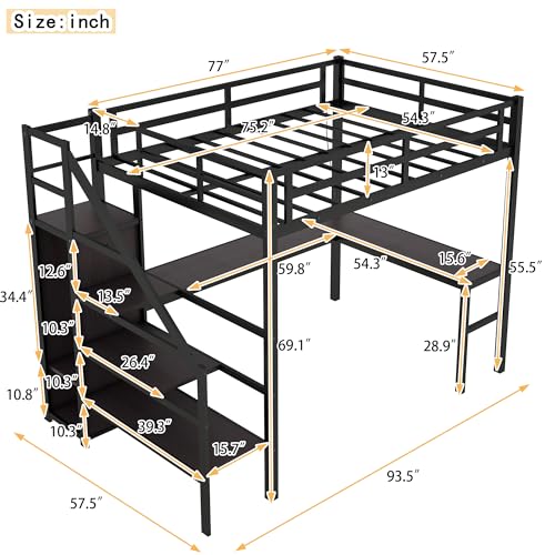Black Full Size Gaming Loft Bed with Desk and Shelves P77710