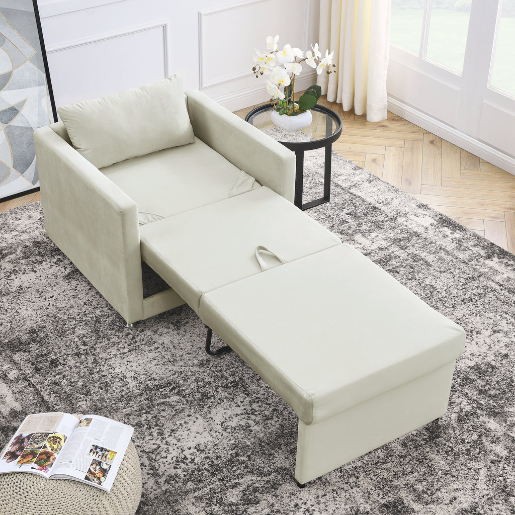Beige Velvet Convertible Chair Bed K4253