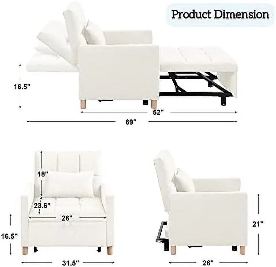 Convertible Chair Sleeper Velvet Adjustable Single Sofa Bed with Lumbar Z1939