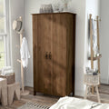 Rustic Distressed Walnut Double-door Wardrobe Closet with Shelves A683
