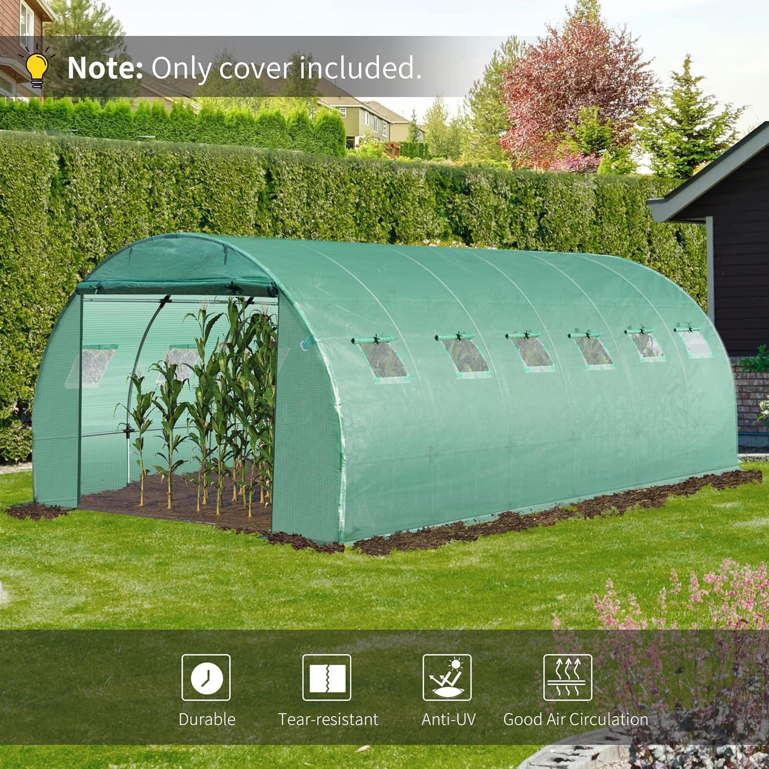 19.7' x 9.8' x 6.6' Plastic Greenhouse Cover Replacement, Green E353939