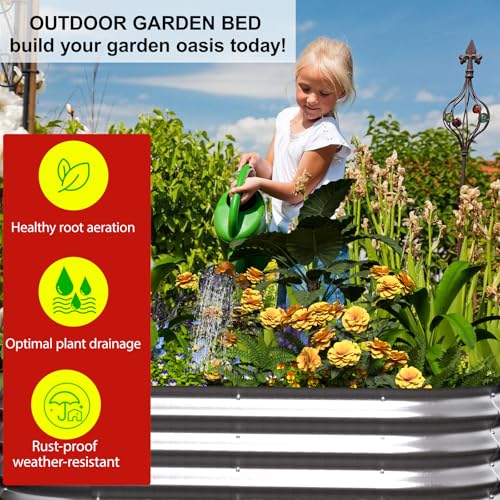 Galvanized Raised Garden Bed Kit, 4x2x1ft Oval Metal Planter L6456
