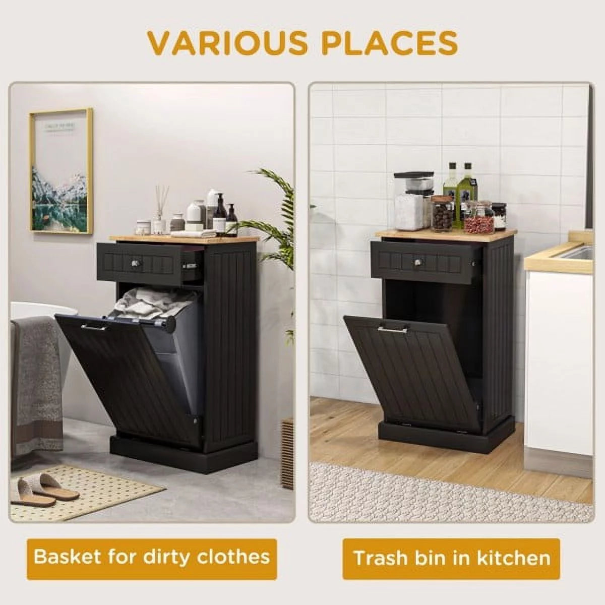 Freestanding Trash Can Holder Cabinet with Drawer Q1842