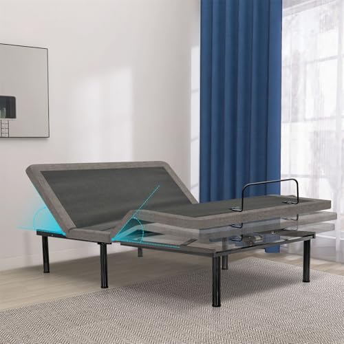 Split King Adjustable Bed Frame with Mattress, 12 Inch Grey Gel Memory Foam Medium-Firm Mattress E11119