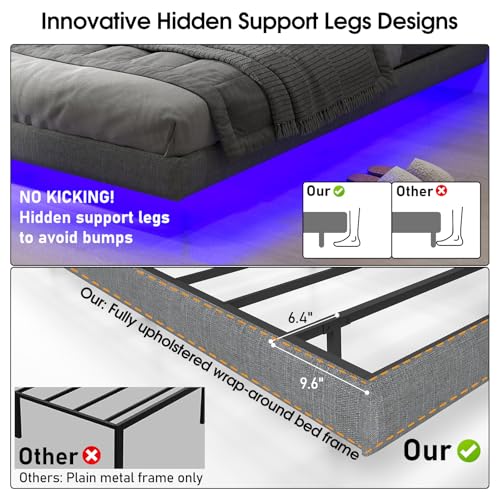 Full Floating Bed Frame Full Size with LED Lights Metal Slats X751466