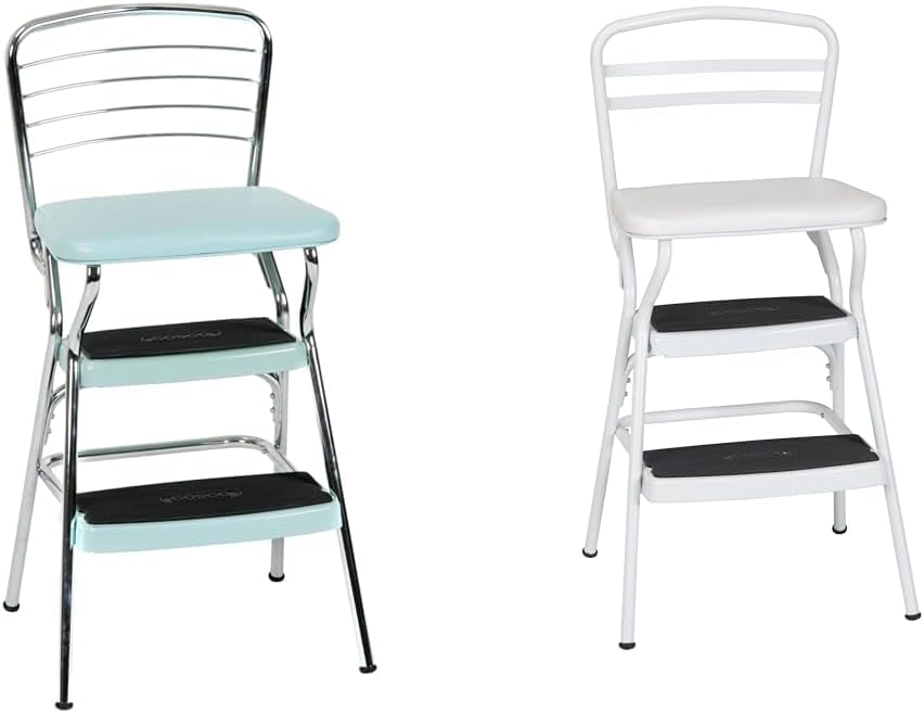 Teal and White Retro Chair with Step Stool Y881