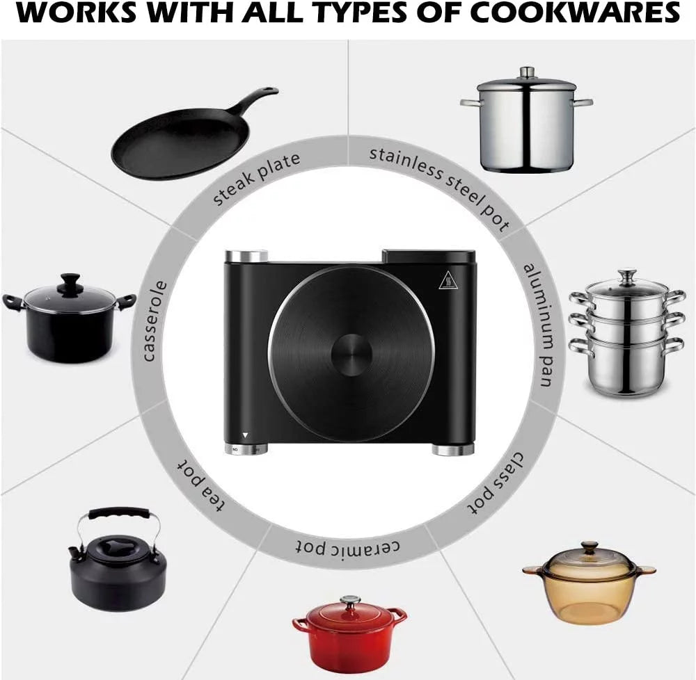 1500W Electric Hot Plate Single Burner Stainless Steel Black A521