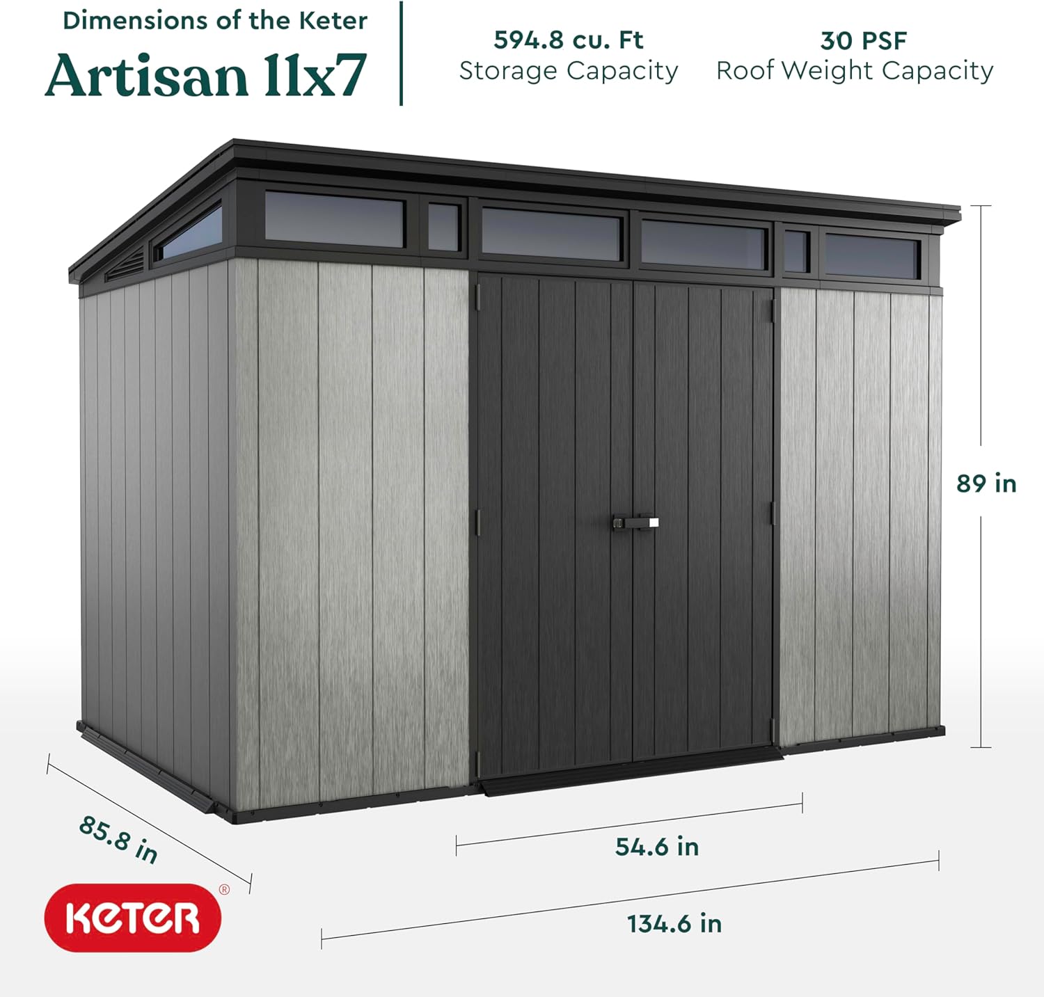 Grey & Black Resin Outdoor Storage Shed C498913