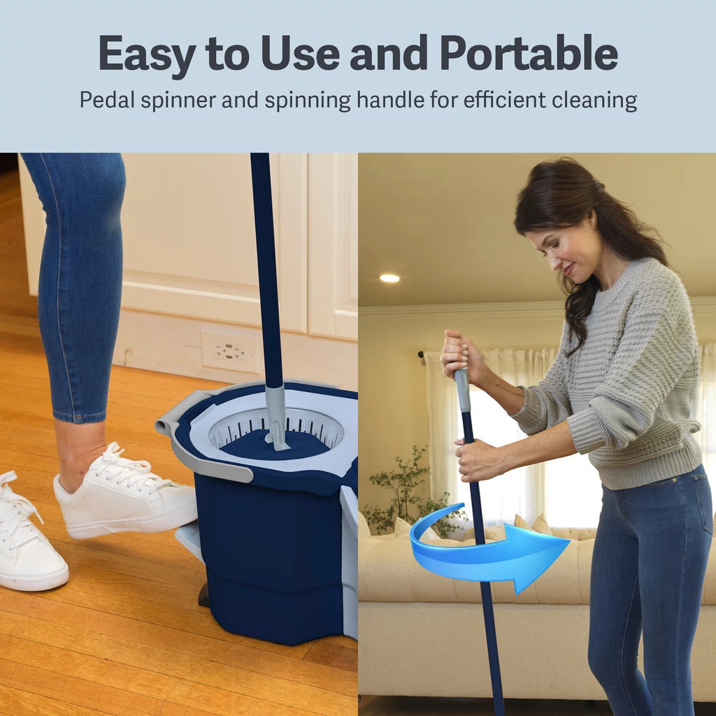 Blue/White Microfiber Spin Mop with 2-Bucket System N12489