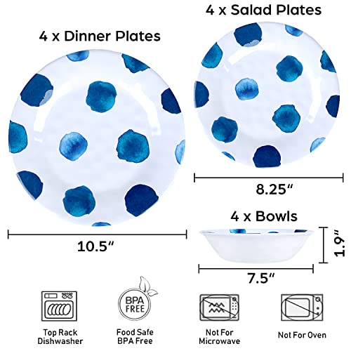 16 Pcs Melamine Dinnerware Set Plates Bowls Cups Unbreakable V4773